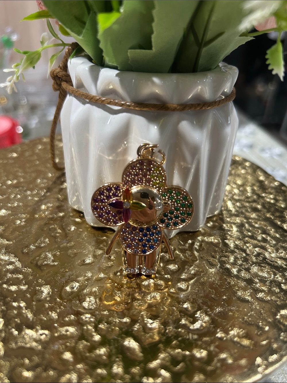 Gold-Tone Multicolor Crystal Vivi Charm Pendant. 2” long.